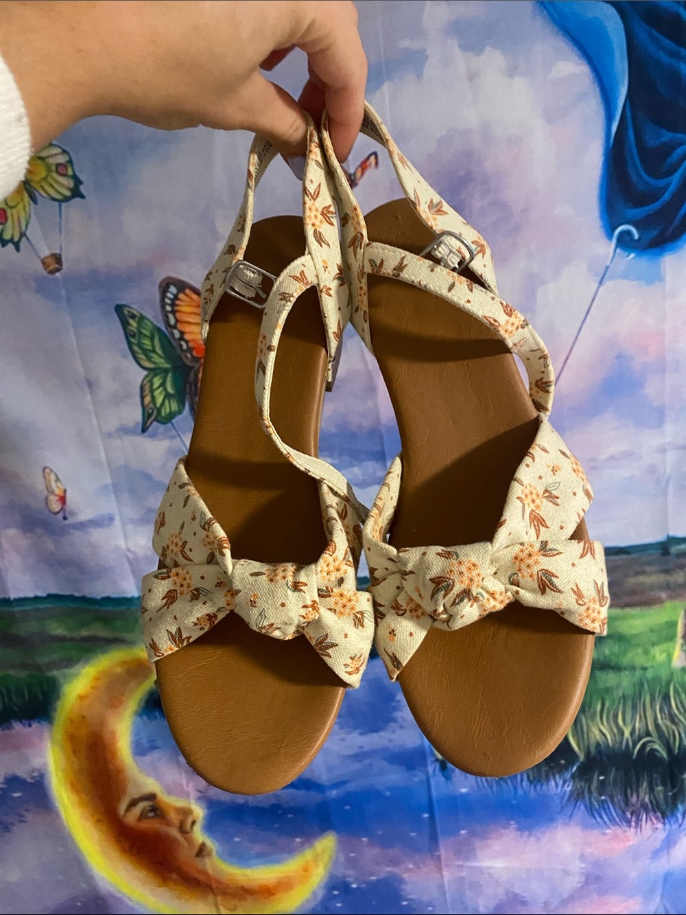 Floral Knot Front Slingback Sandals - Cream